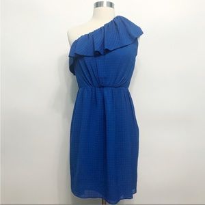 SHOSHANNA | One-Shoulder Blue Fabric Dress